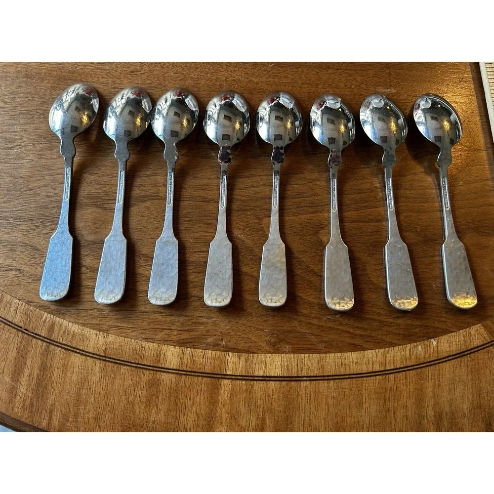 Towle Hammered Set of 8 Stainless Soup Spoons, Germany 6 1/4